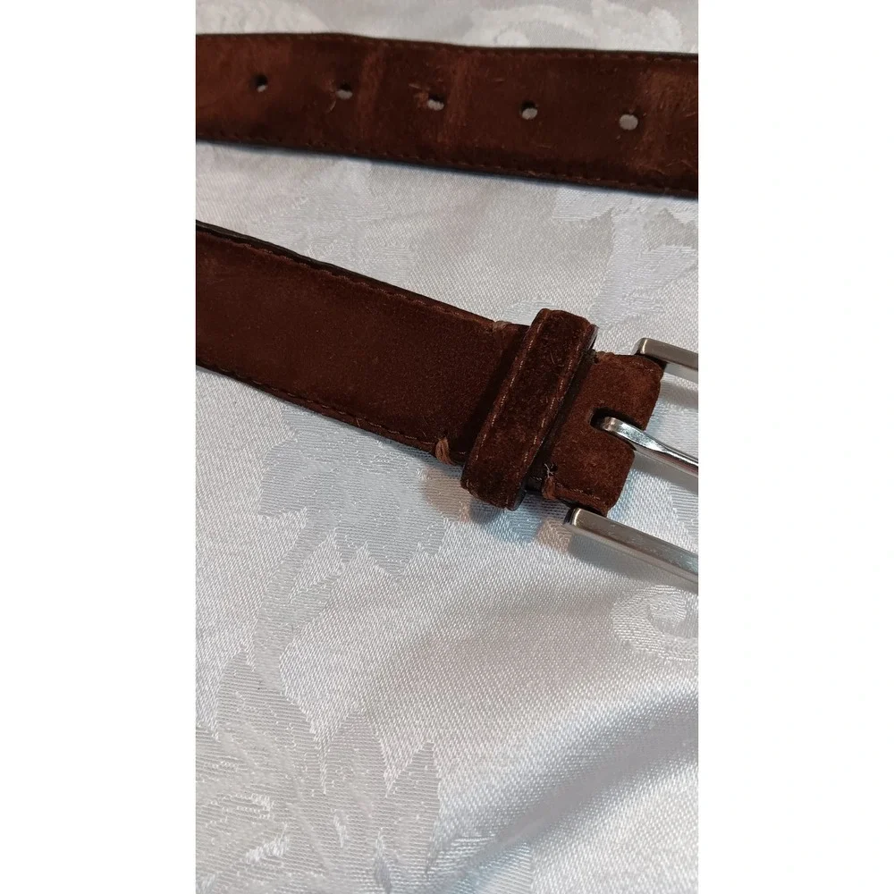 Mens Brown Leather  Brushed Suede Casual Belt XL 42x44  Suede Out Silver Buckle
